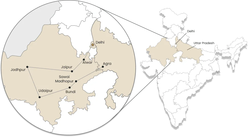 The Royal Passage of North India Route Map